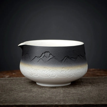 Matcha Set-Beginner Set Landscape Black White Pointy Bowl