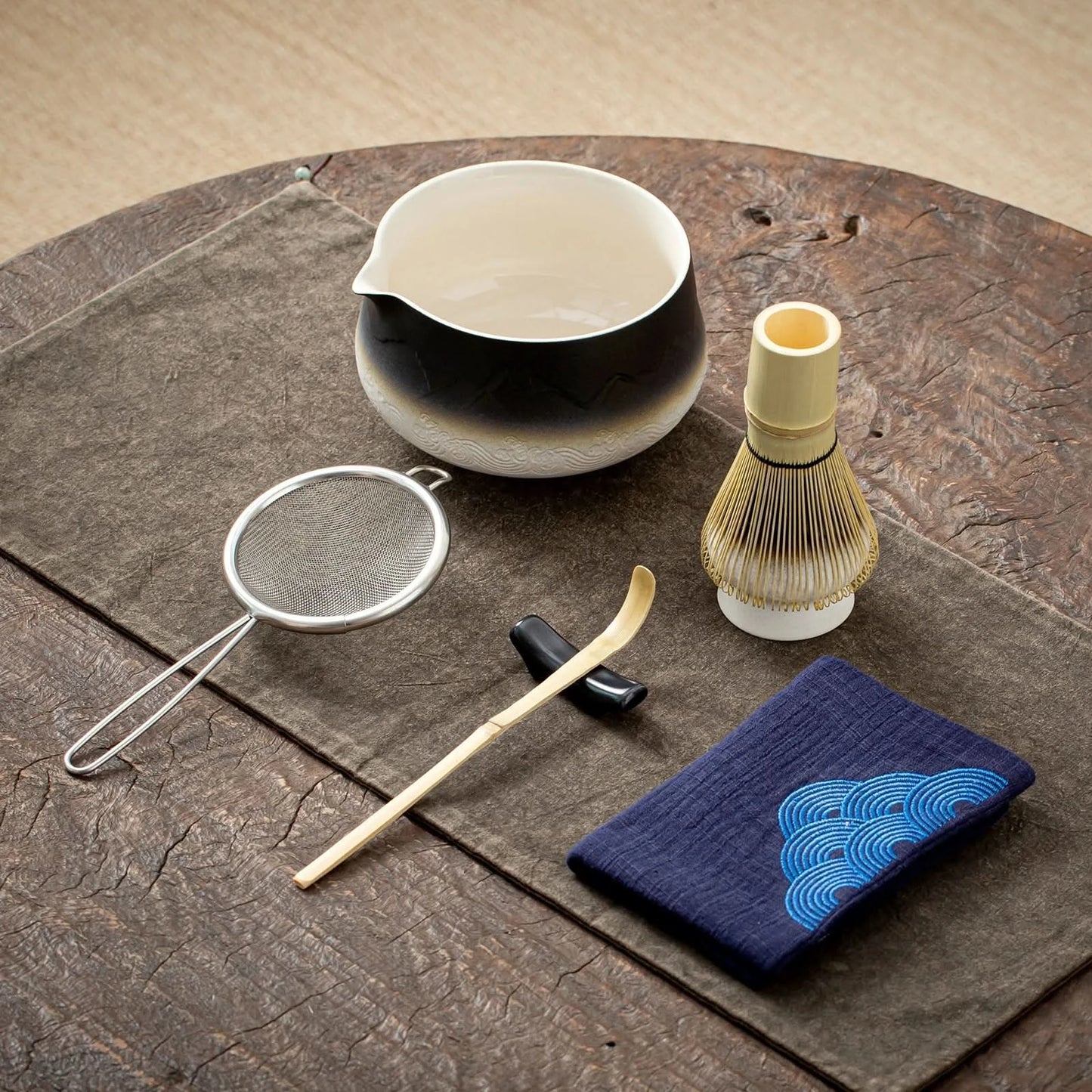 Matcha Set-Beginner Set Landscape Black White Pointy Bowl