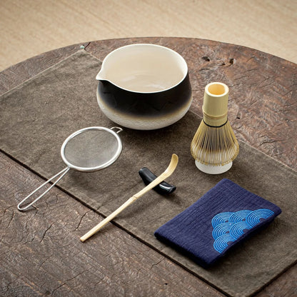 Matcha Set-Beginner Set Landscape Black White Pointy Bowl