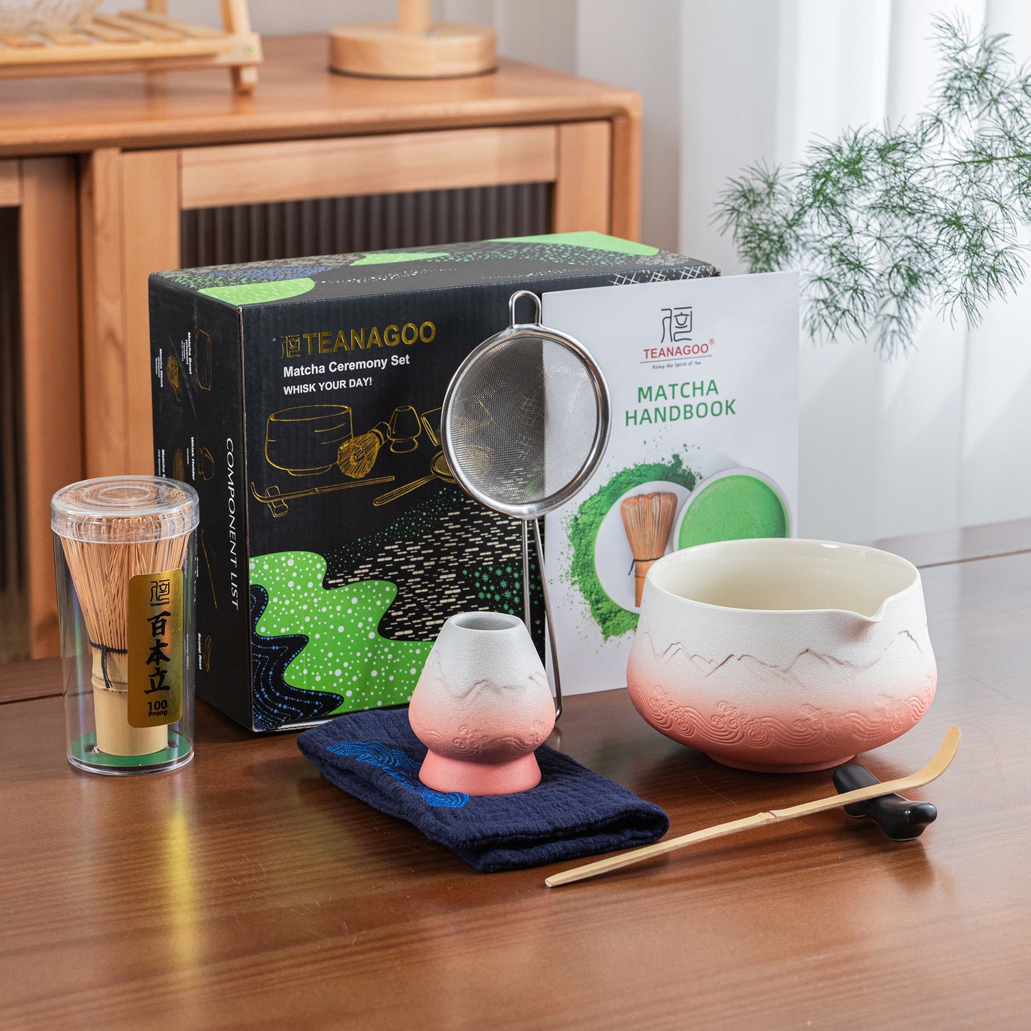 Matcha Set-Beginner Set Landscape Pink White Pointy Bowl