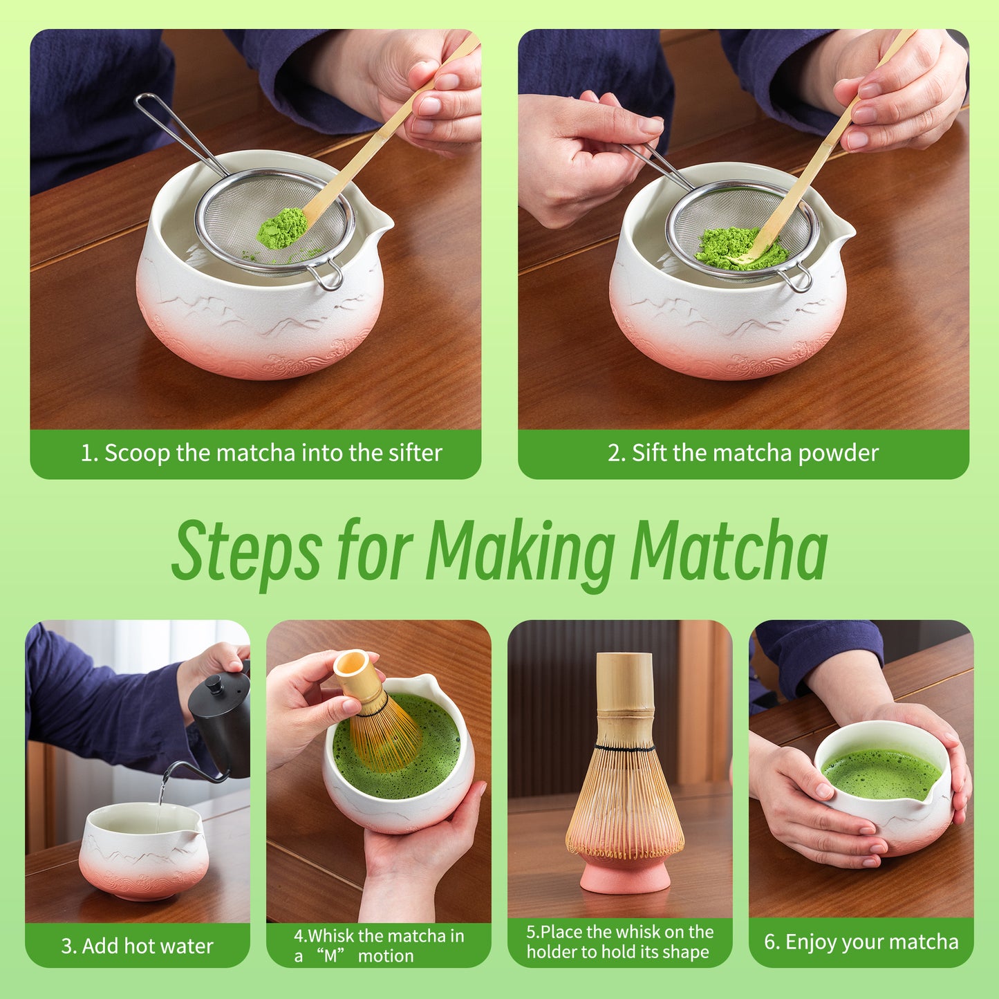 Matcha Set-Beginner Set Landscape Pink White Pointy Bowl
