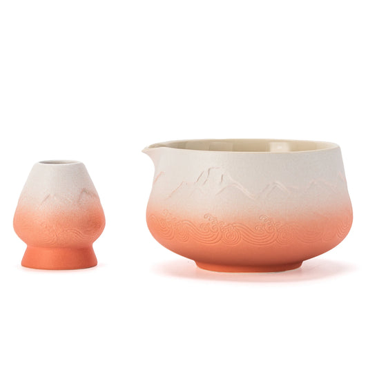 Matcha Bowl with Whisk Holder pinky white pointy bowl