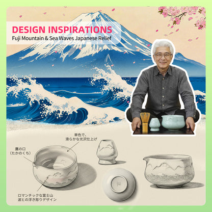 Set de Matcha - Set para principiantes con cuenco de jade con diseño de paisaje 