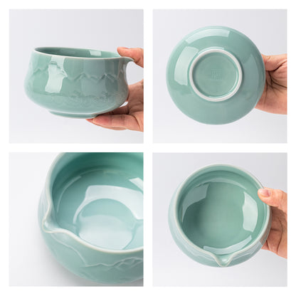 Set de Matcha - Set para principiantes con cuenco de jade con diseño de paisaje 