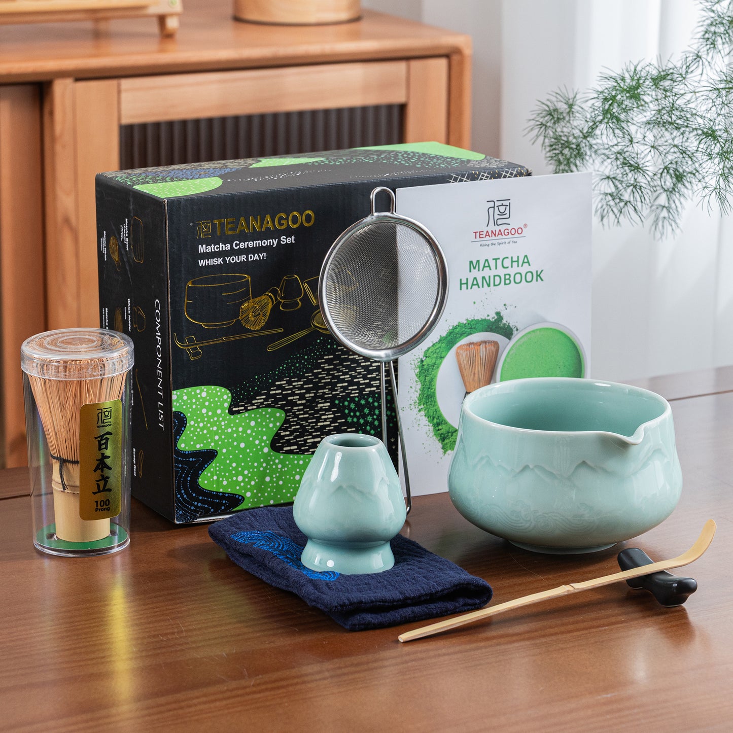 Set de Matcha - Set para principiantes con cuenco de jade con diseño de paisaje 