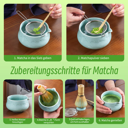 Set de Matcha - Set para principiantes con cuenco de jade con diseño de paisaje 