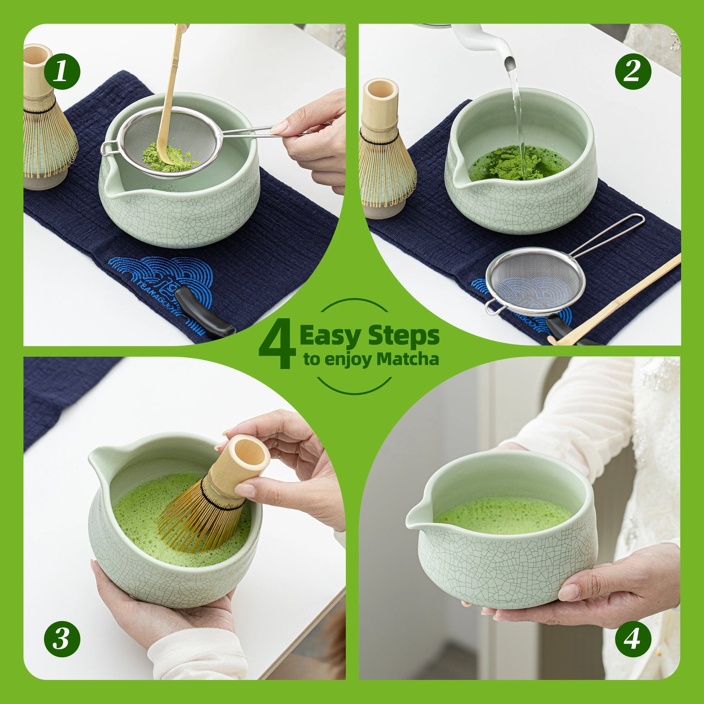 Matcha Set-Beginner Set Green Web Pointy Bowl
