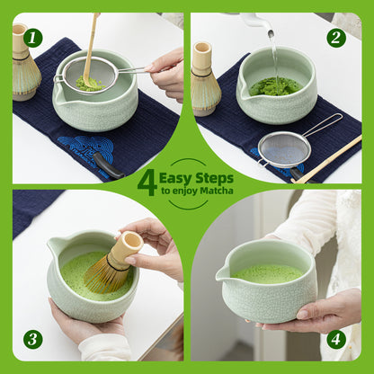 Matcha Set-Beginner Set Green Web Pointy Bowl