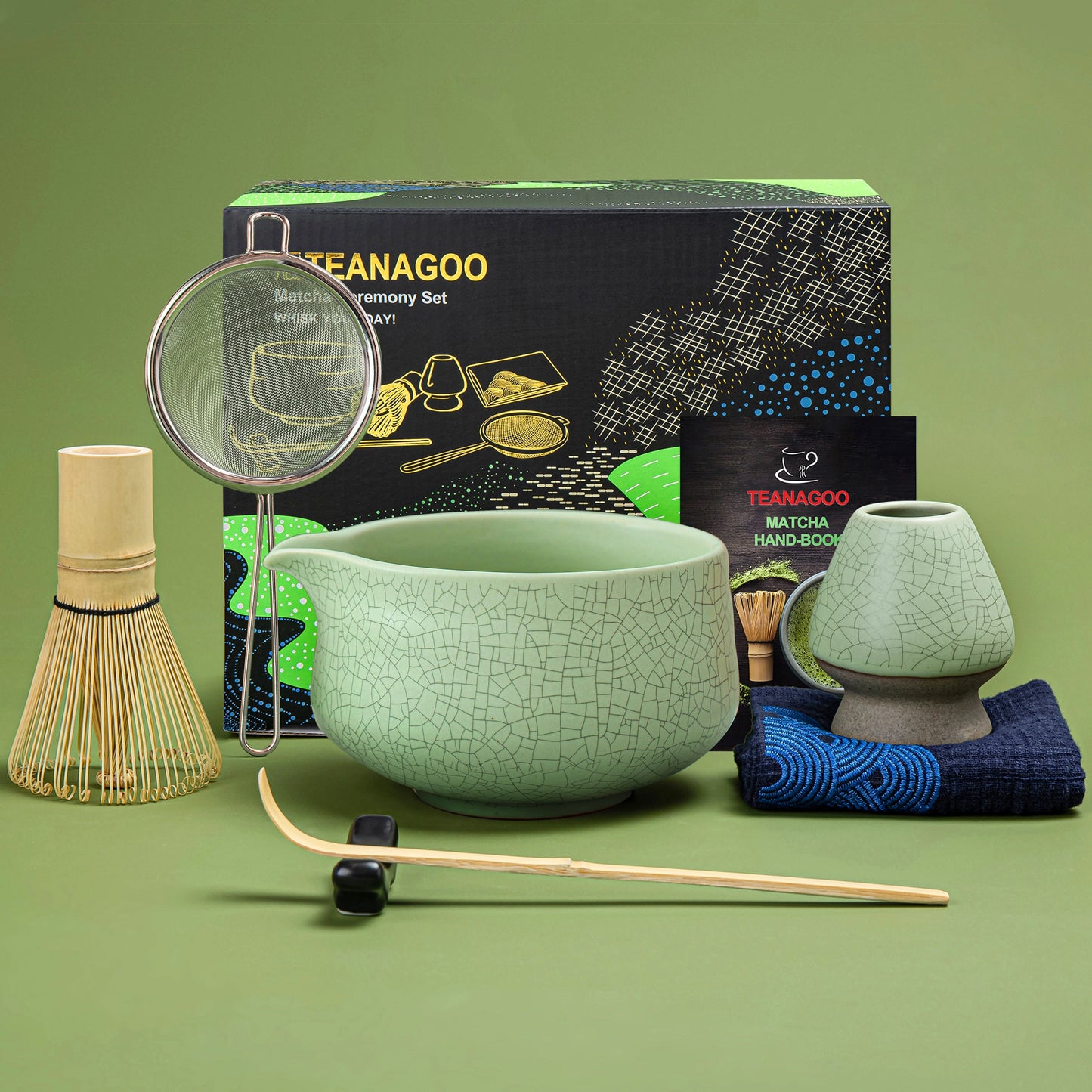 Matcha Set-Beginner Set Green Web Pointy Bowl