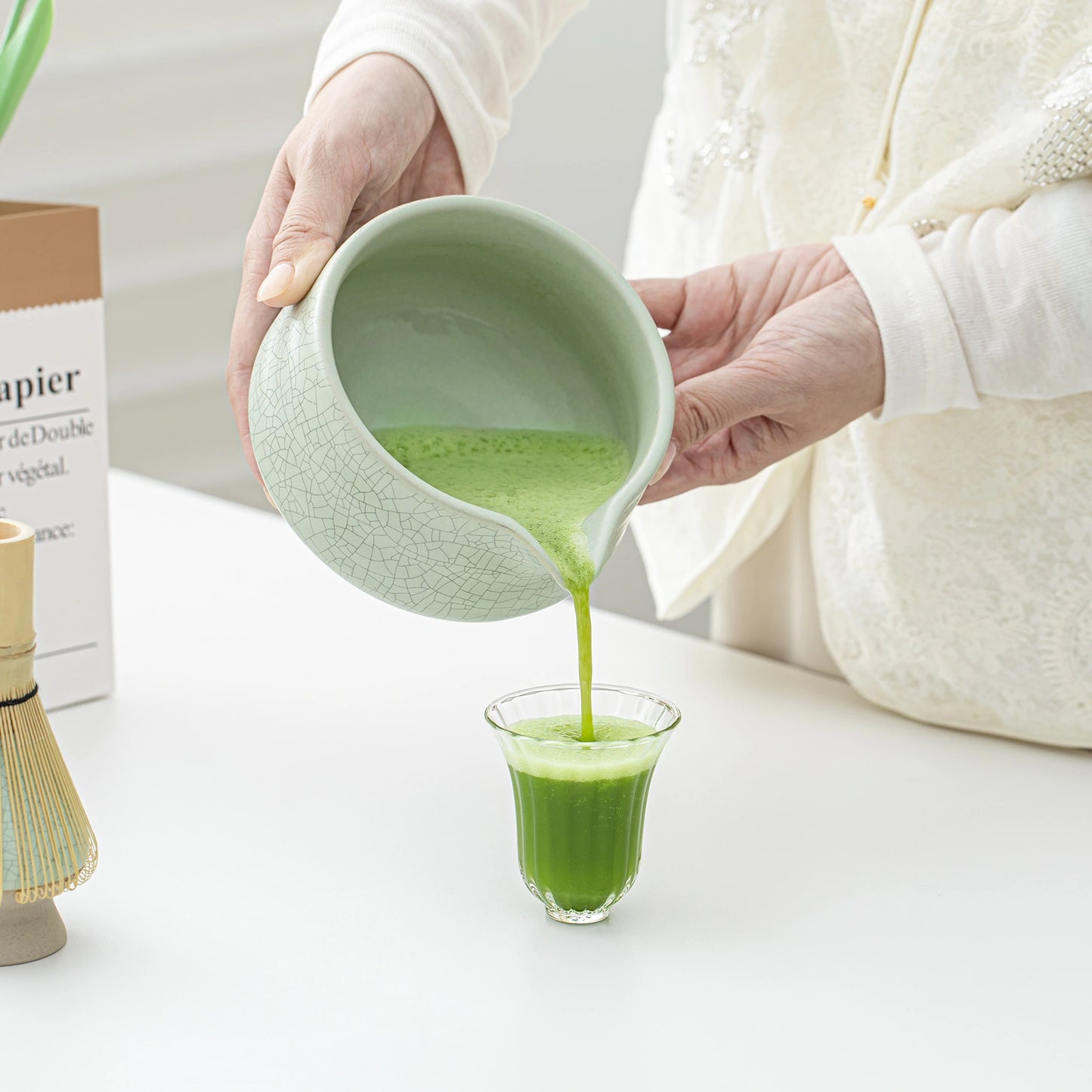 Matcha Set-Beginner Set Green Web Pointy Bowl