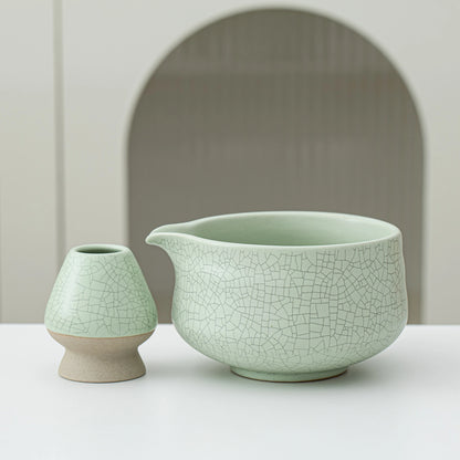 Matcha Set-Beginner Set Green Web Pointy Bowl