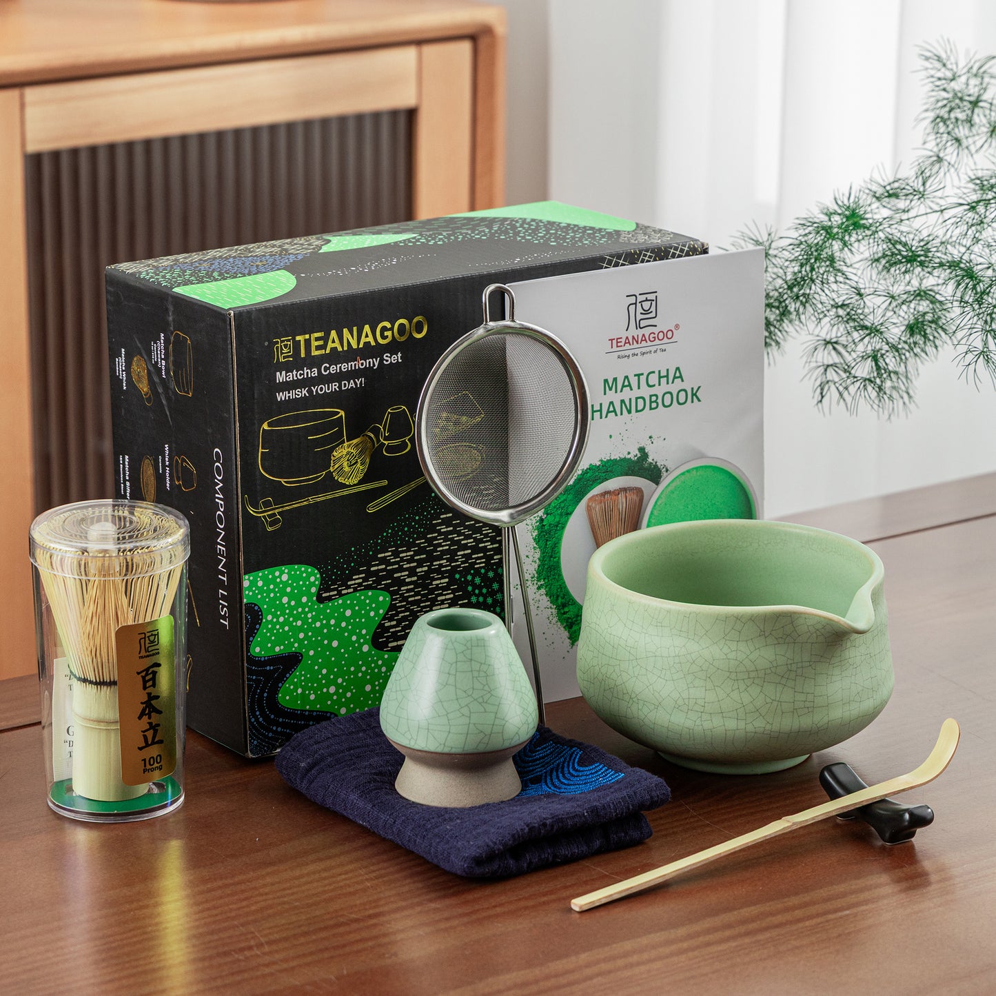 Matcha Set-Beginner Set Green Web Pointy Bowl