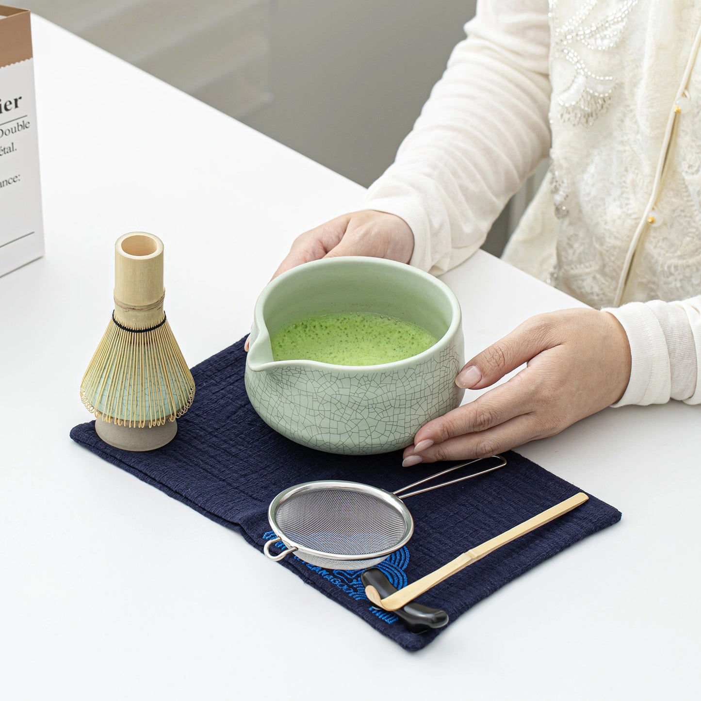 Matcha Set-Beginner Set Green Web Pointy Bowl