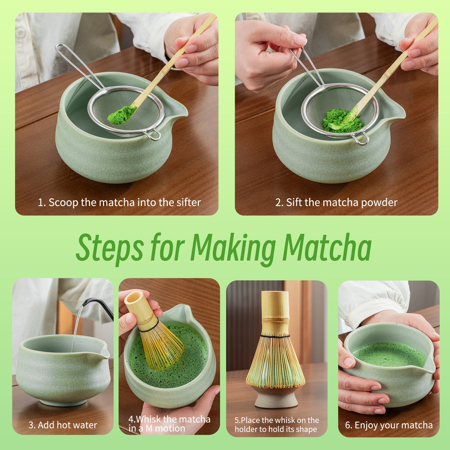Matcha Set-Beginner Set Green Web Pointy Bowl