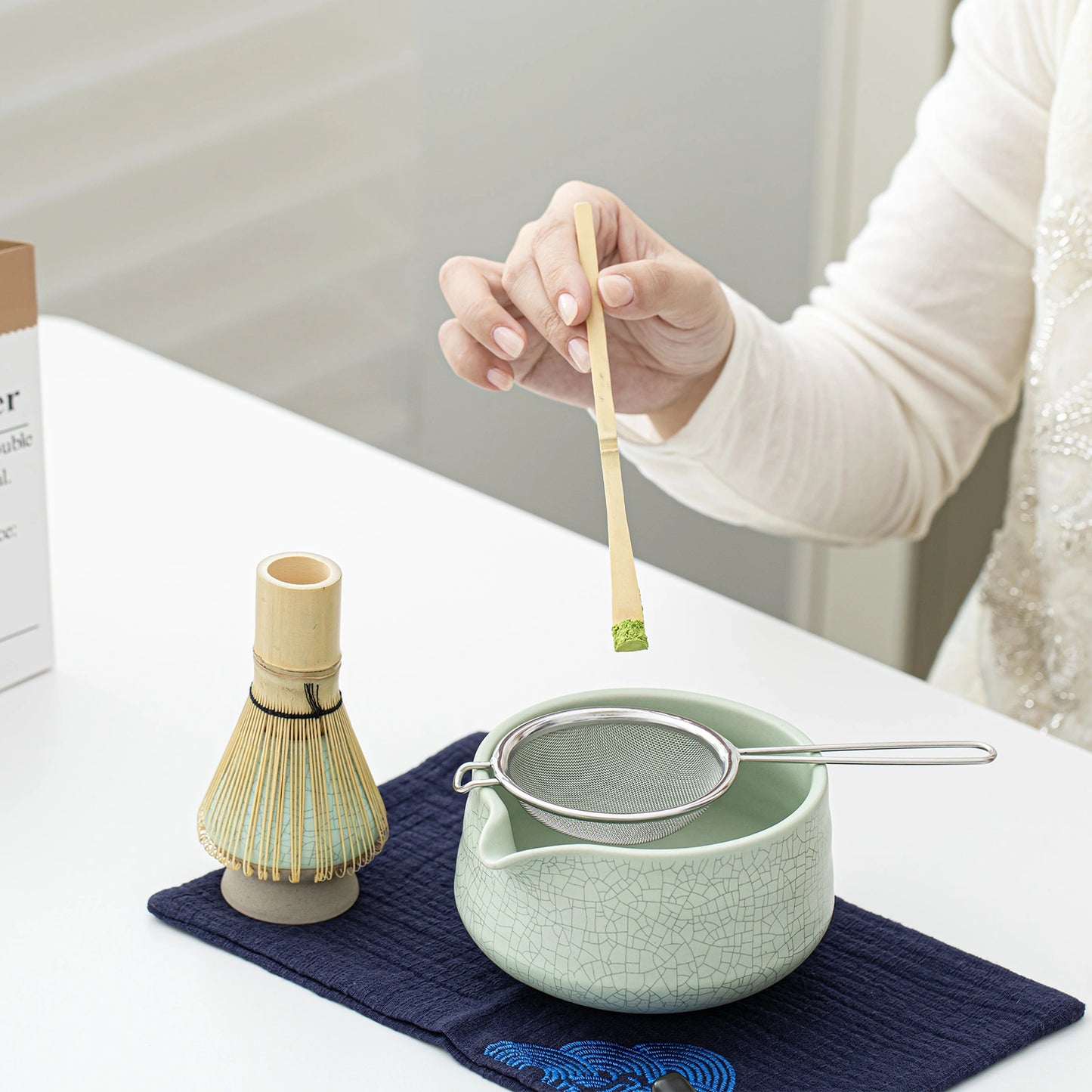 Matcha Set-Beginner Set Green Web Pointy Bowl