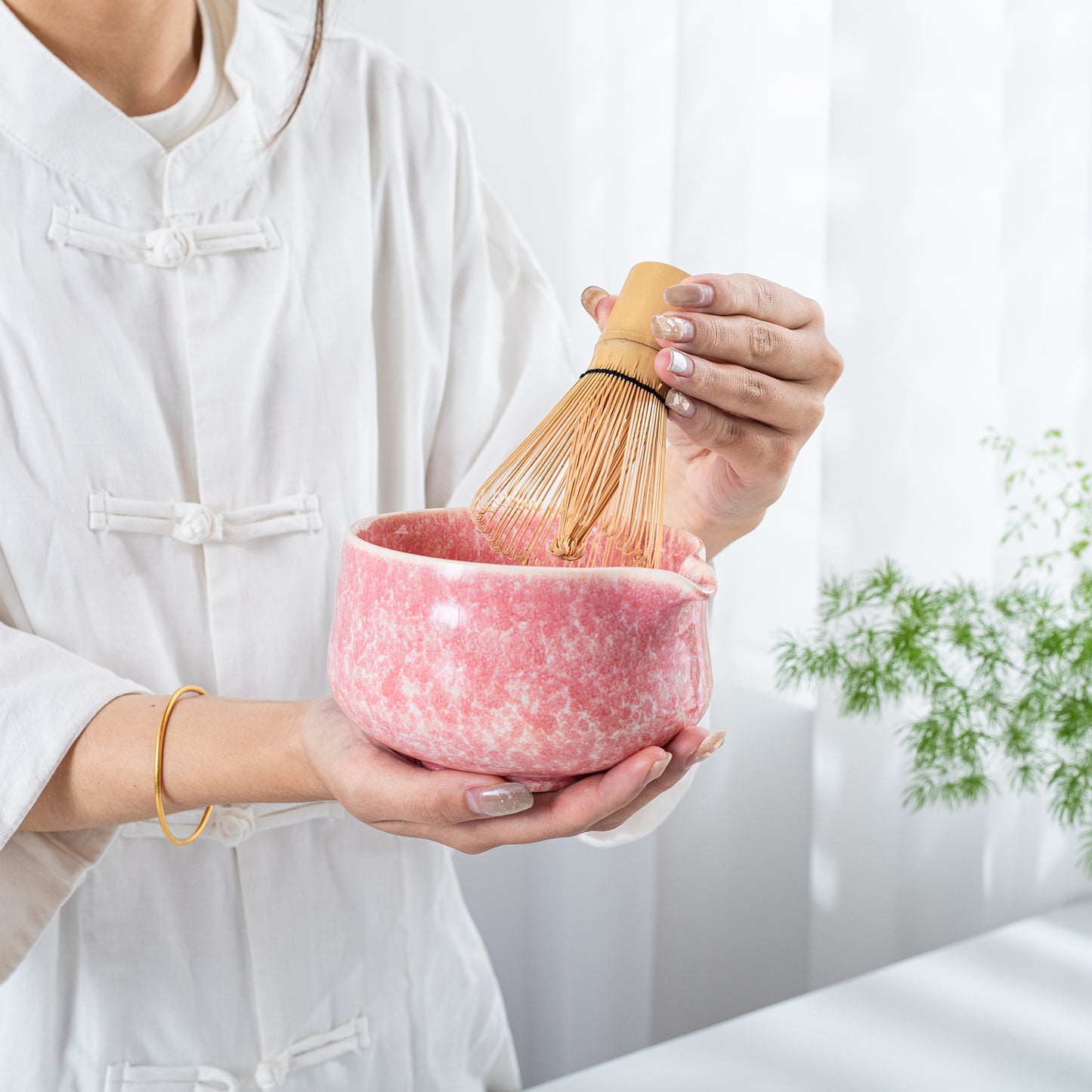 Pink Ocean Matcha Bowl with Spout