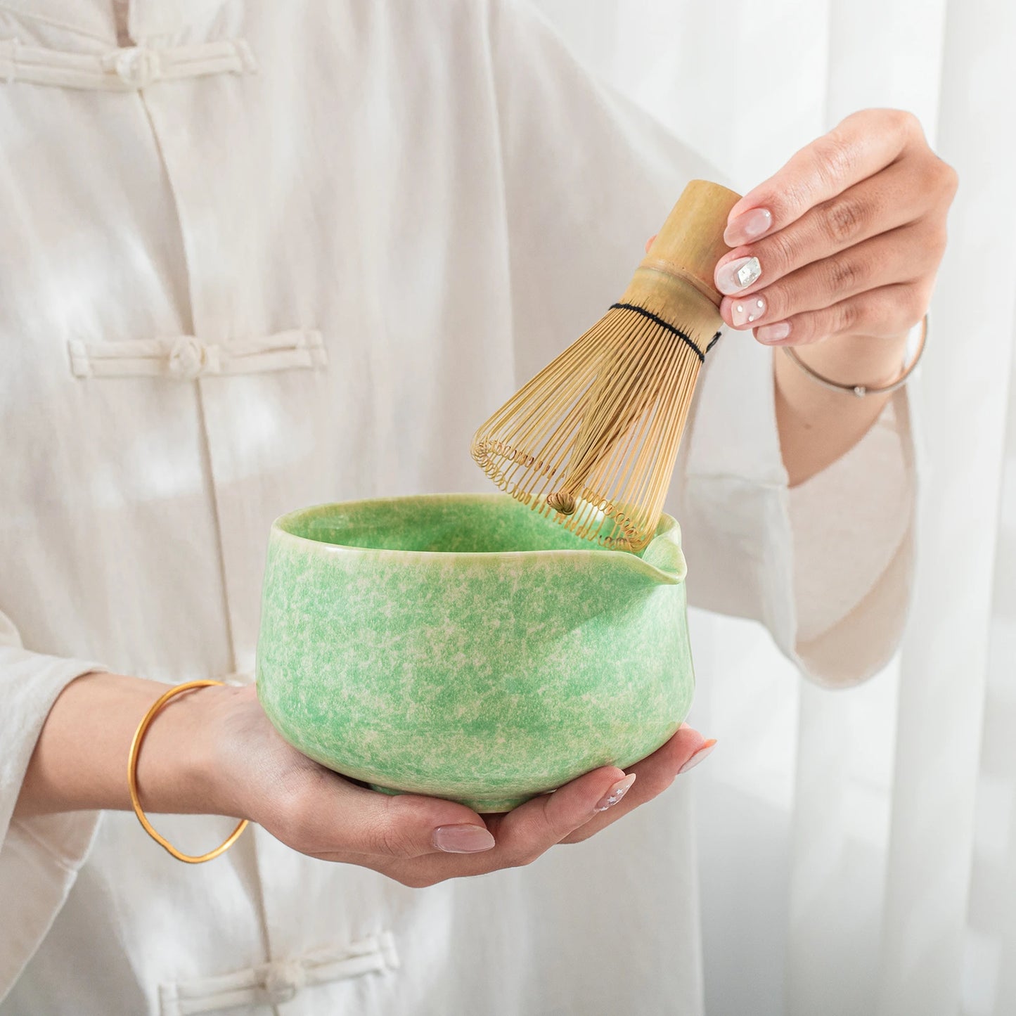 Green Ocean Matcha Bowl with Spout