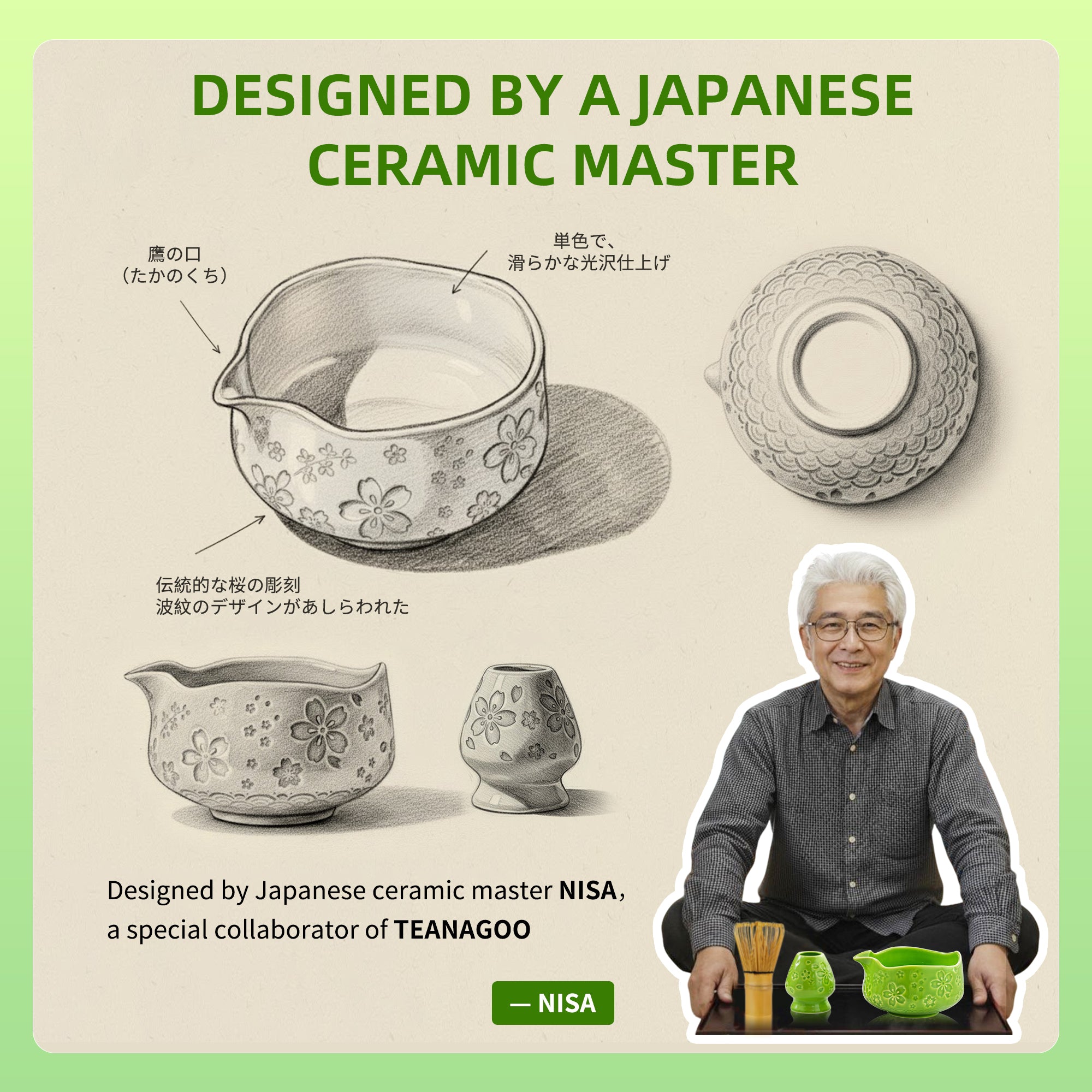 MIRA GREEN & CREAM セット Matcha Set-Beginner Set Sakura Green – TEANAGOO