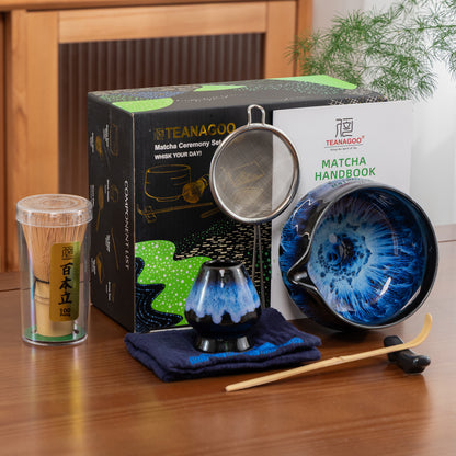 Matcha Set-Beginner Set Deep Ocean Pointy Bowl