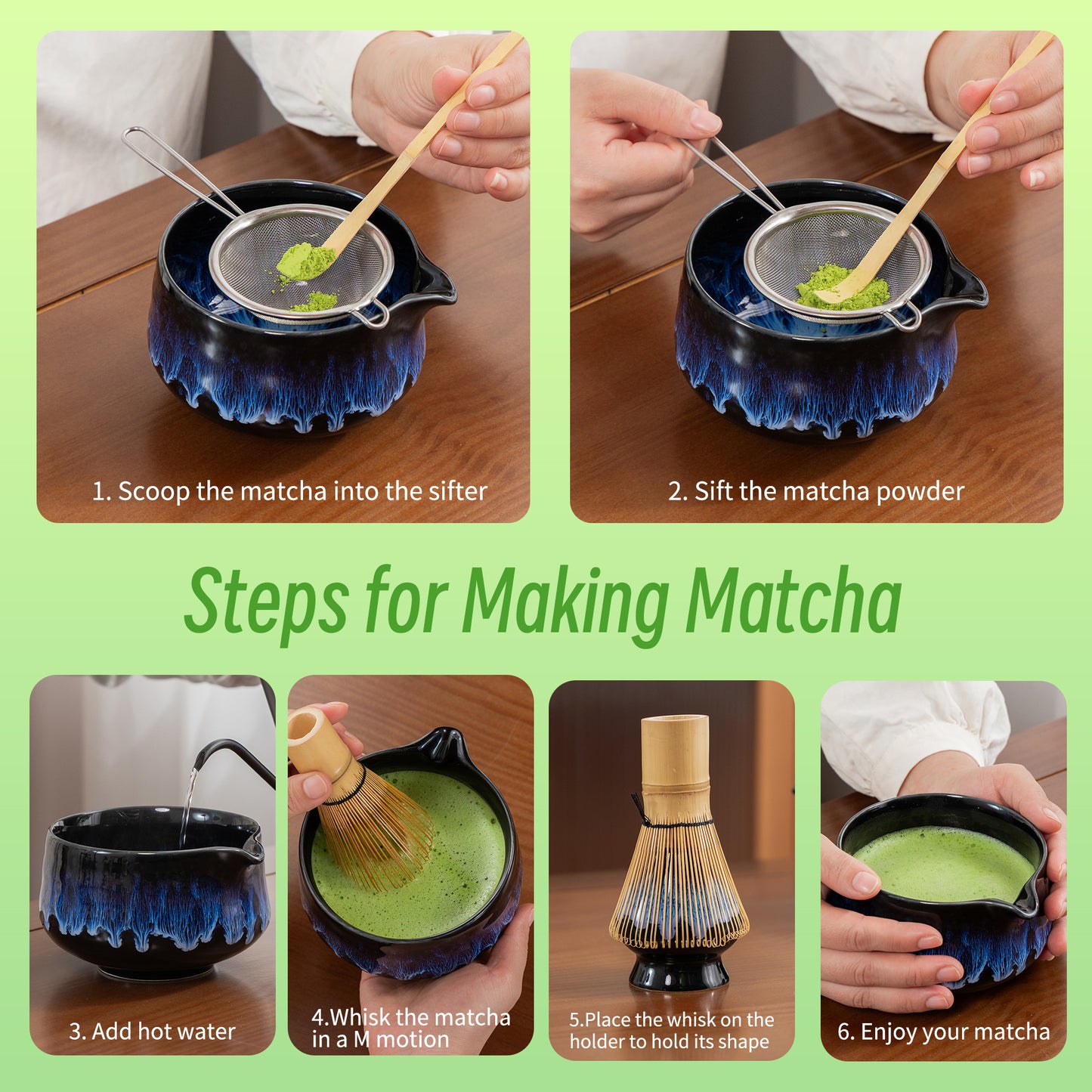 Matcha Set-Beginner Set Deep Ocean Pointy Bowl