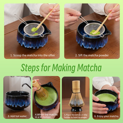 Matcha Set-Beginner Set Deep Ocean Pointy Bowl