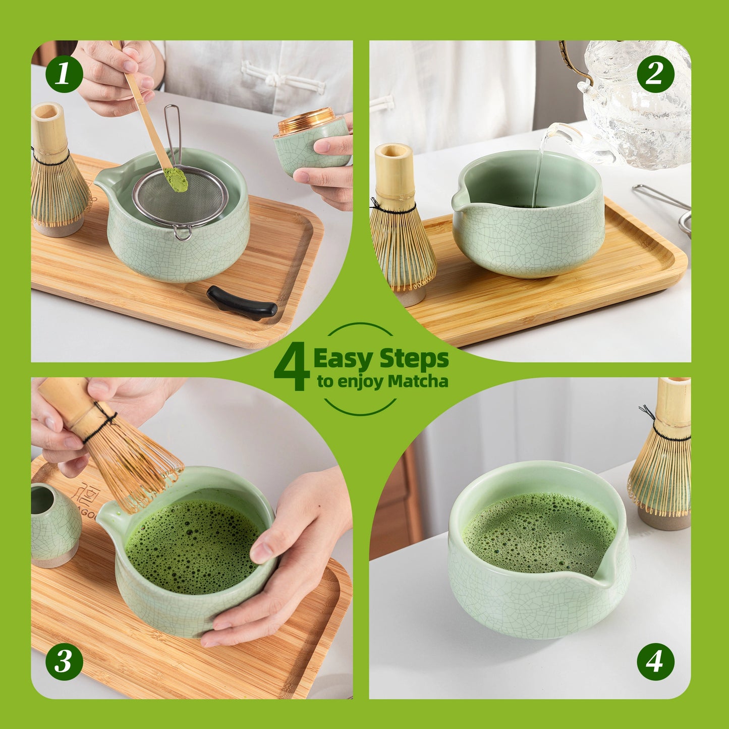 Matcha Set-Advanced Set Green Web Pointy Bowl