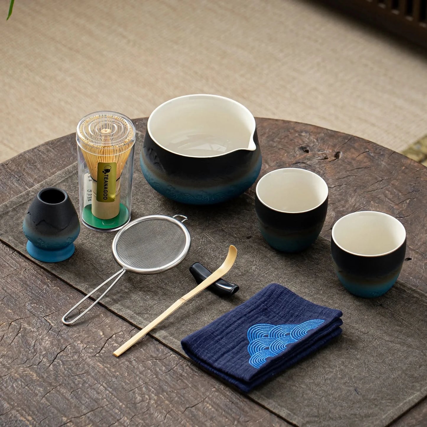 Matcha Set-Sharing Set Landscape Black Blue Pointy Bowl