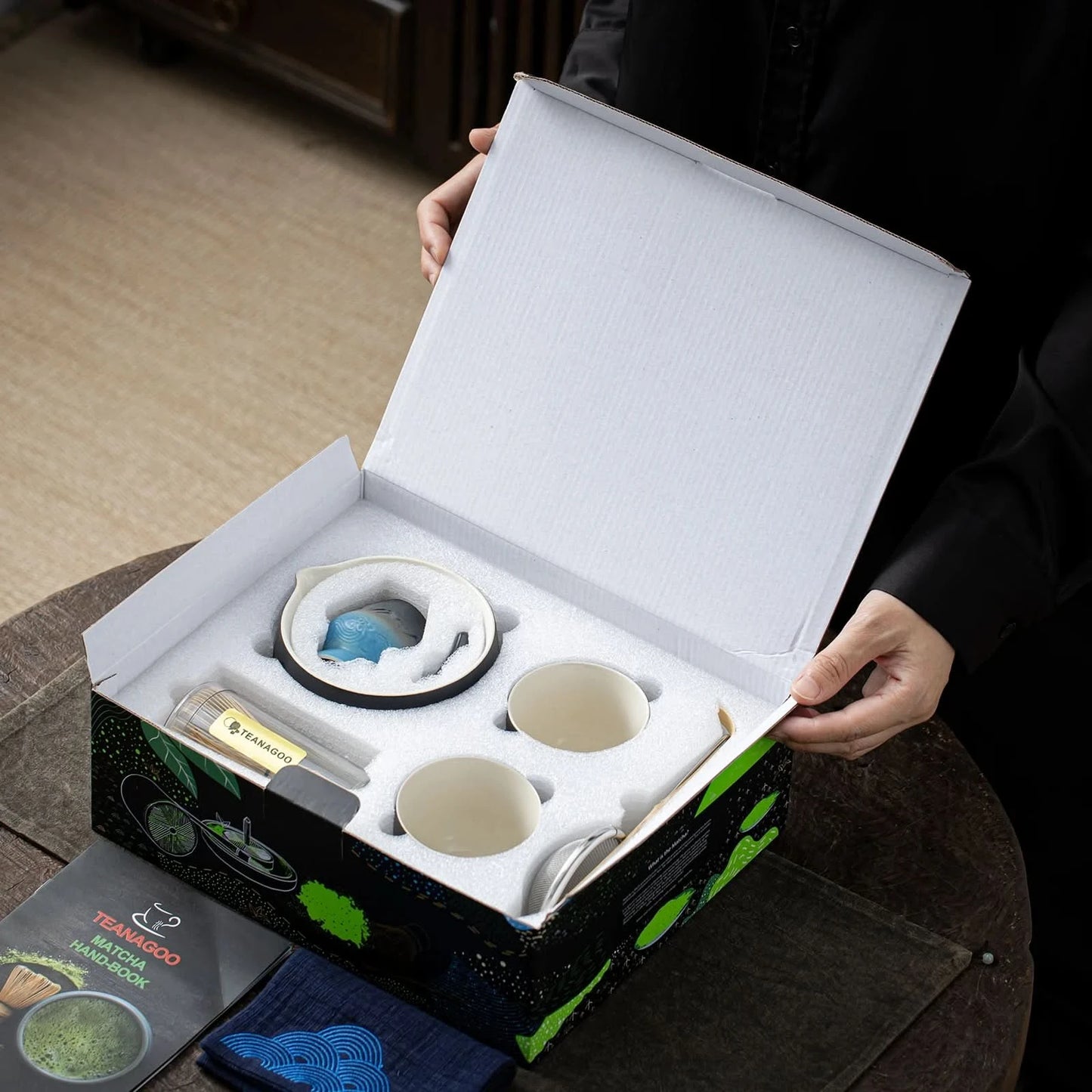 Matcha Set-Sharing Set Landscape Black Blue Pointy Bowl