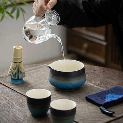 Matcha Set-Sharing Set Landscape Black Blue Pointy Bowl