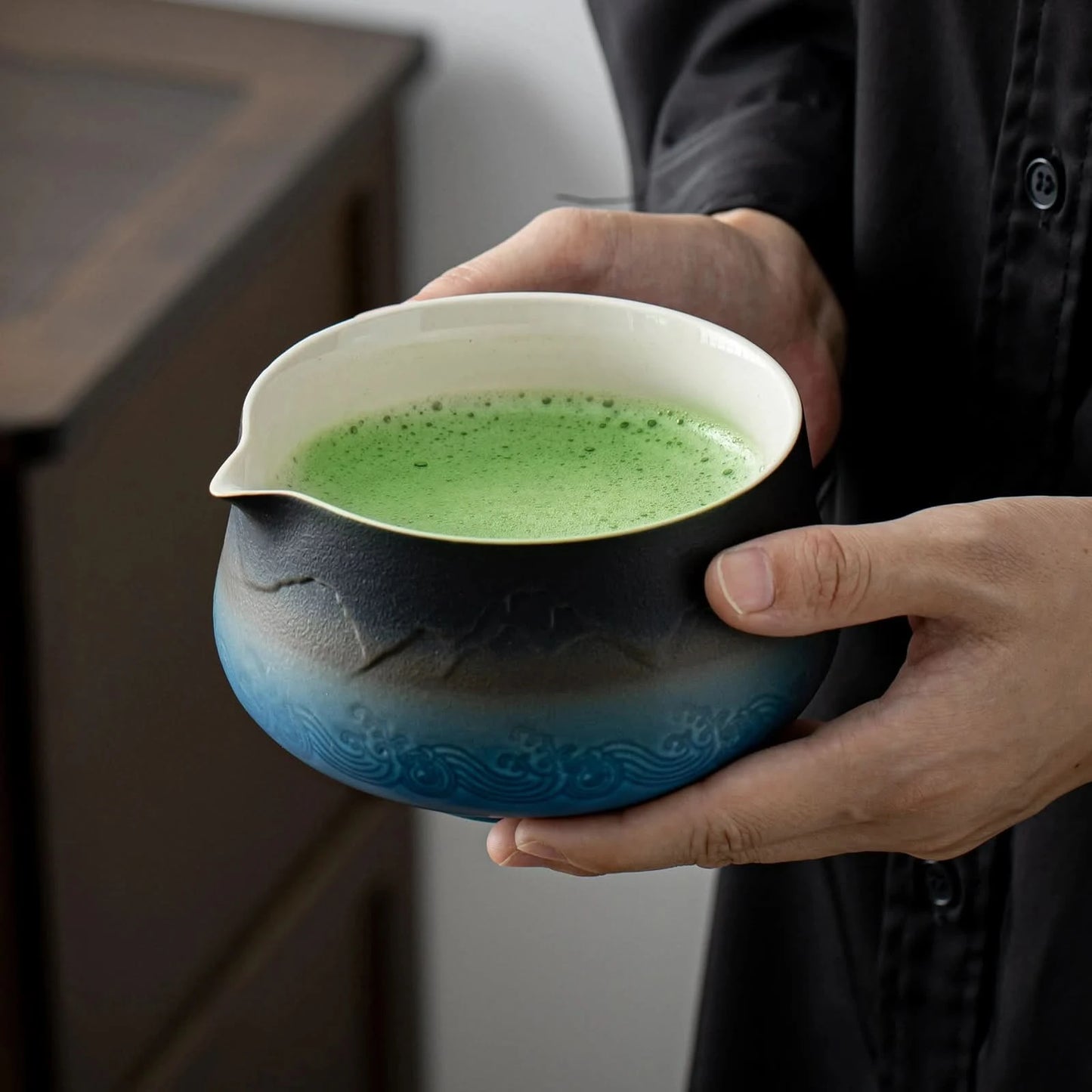 Matcha Set-Sharing Set Landscape Black Blue Pointy Bowl