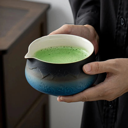Matcha Set-Sharing Set Landscape Black Blue Pointy Bowl
