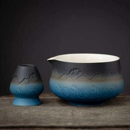 Matcha Set-Sharing Set Landscape Black Blue Pointy Bowl