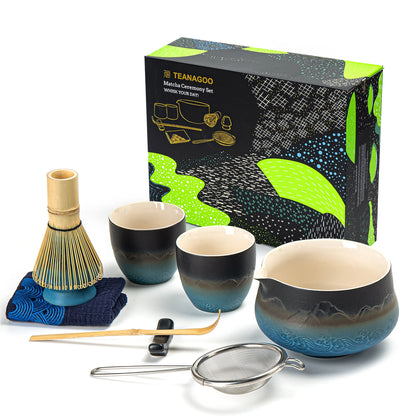 Black Blue Matcha Bowl with Spout