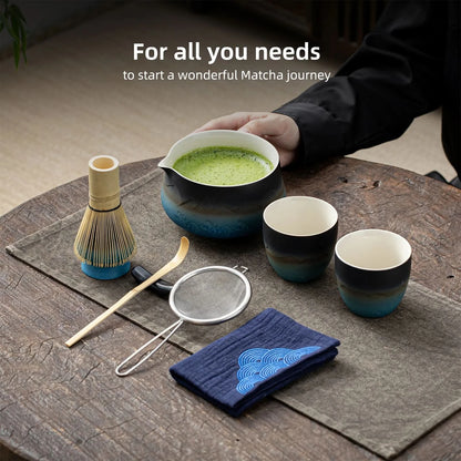 Matcha Set-Sharing Set Landscape Black Blue Pointy Bowl