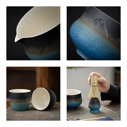 Matcha Set-Sharing Set Landscape Black Blue Pointy Bowl