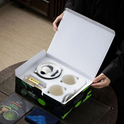 Matcha Set-Sharing Set Landscape Black White Pointy Bowl