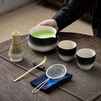 Matcha Set-Sharing Set Landscape Black White Pointy Bowl