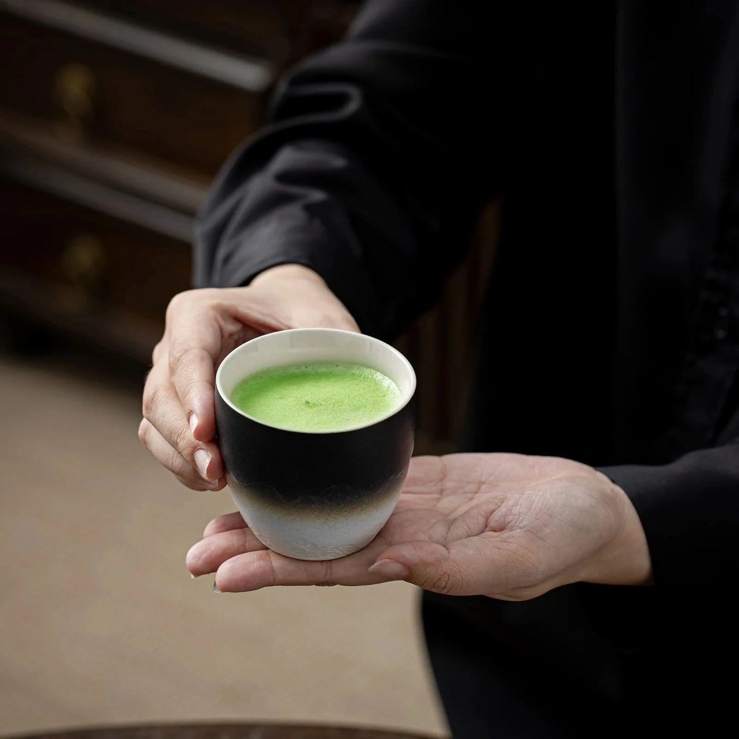 Matcha Set-Sharing Set Landscape Black White Pointy Bowl