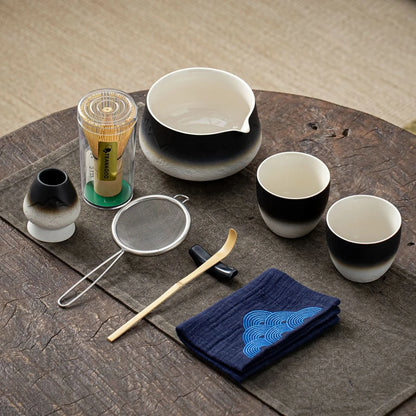 Matcha Set-Sharing Set Landscape Black White Pointy Bowl
