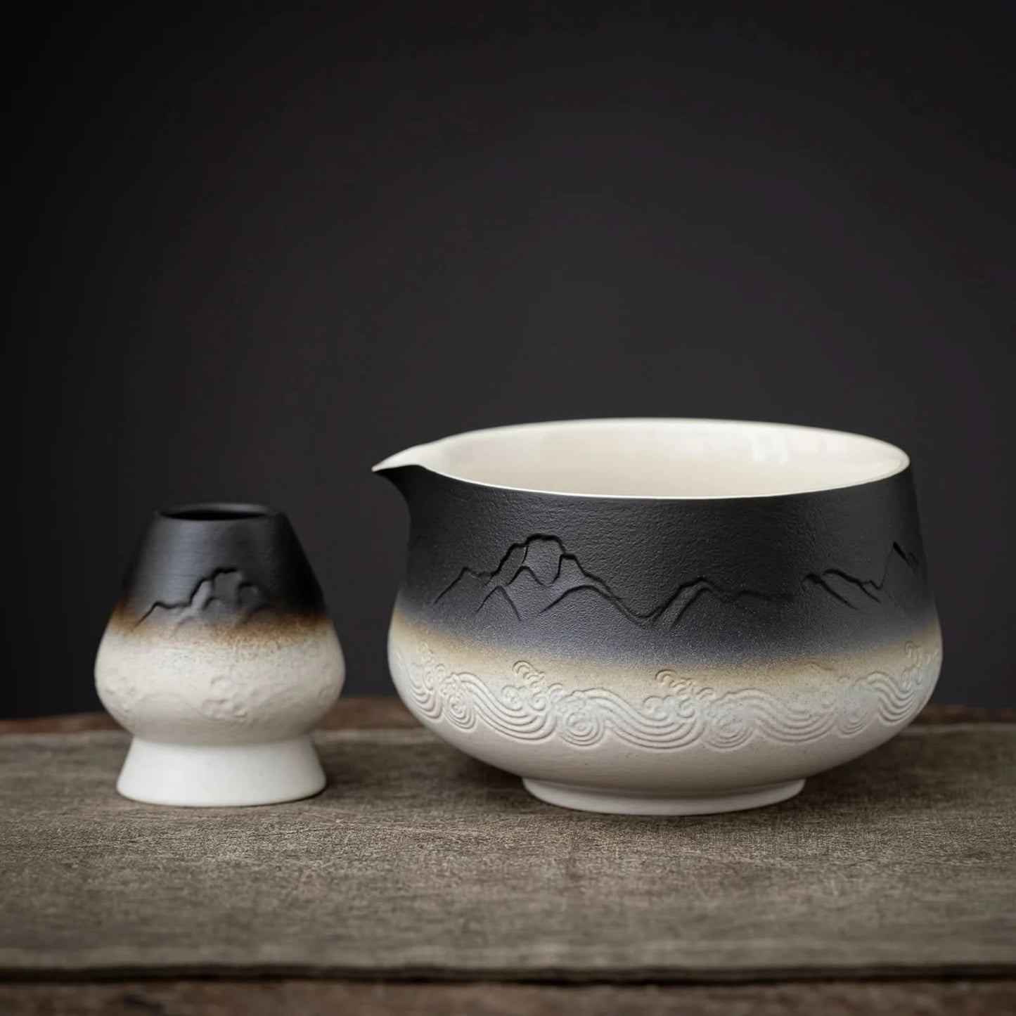 Matcha Set-Sharing Set Landscape Black White Pointy Bowl