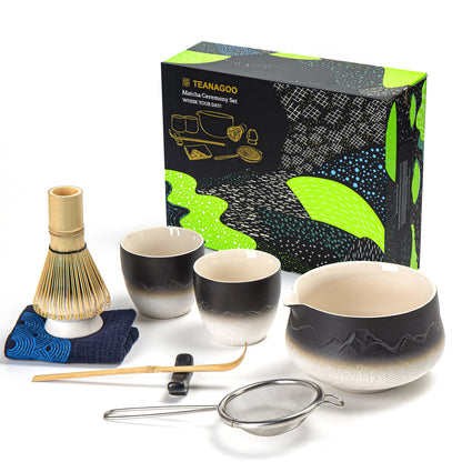 Black White Matcha Bowl with Spout