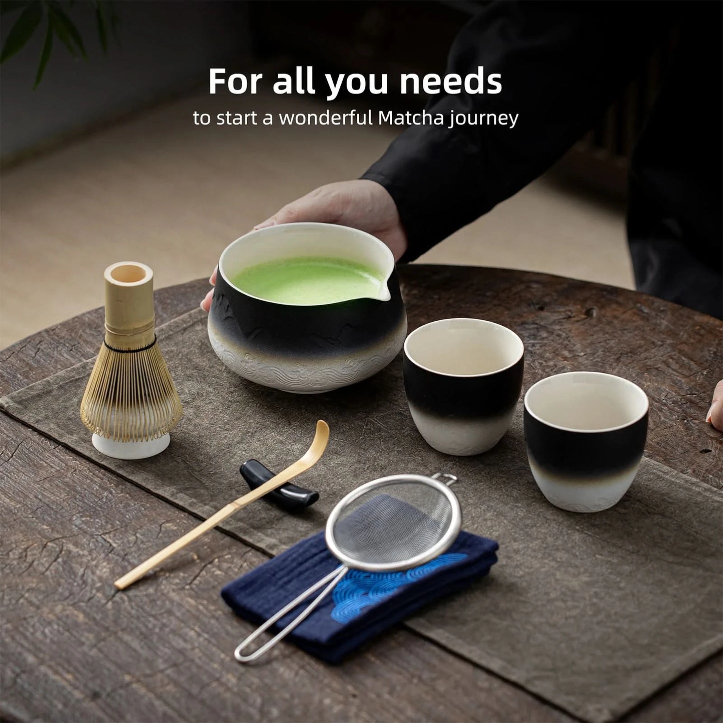 Matcha Set-Sharing Set Landscape Black White Pointy Bowl