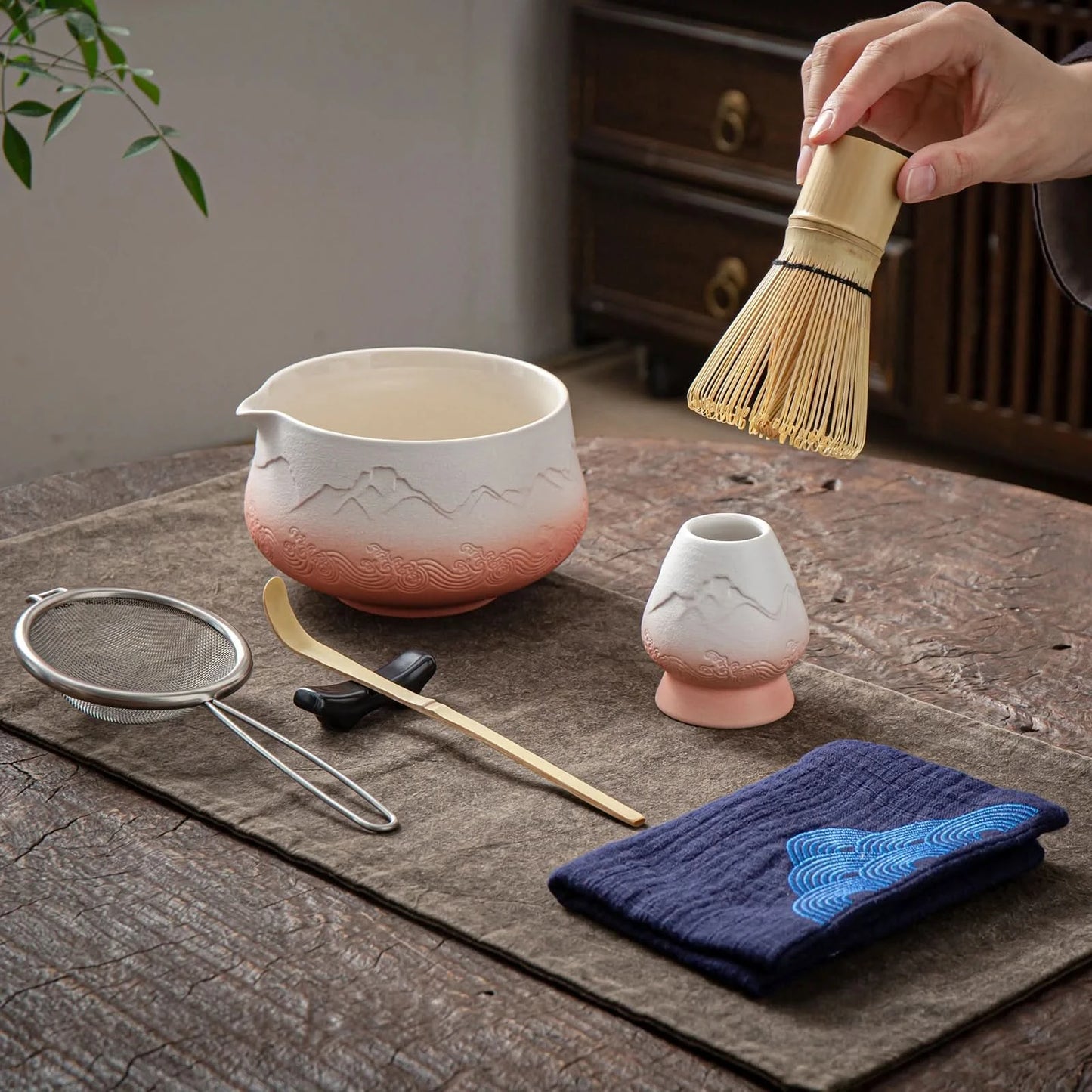 Matcha Set-Sharing Set Landscape Pinky White Pointy Bowl