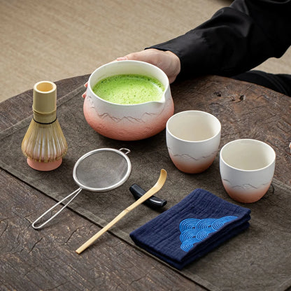 Matcha Set-Sharing Set Landscape Pinky White Pointy Bowl
