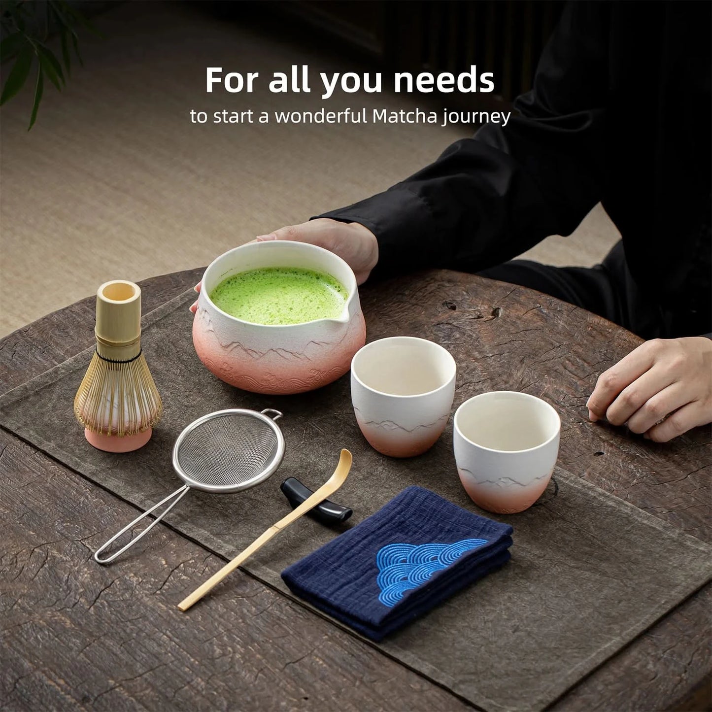 Matcha Set-Sharing Set Landscape Pinky White Pointy Bowl