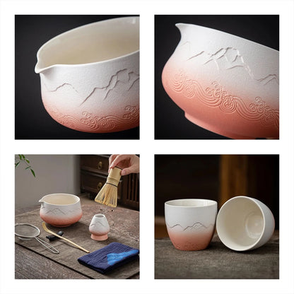 Matcha Set-Sharing Set Landscape Pinky White Pointy Bowl