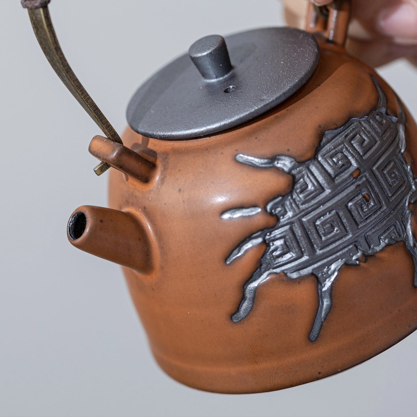 Ancient Script Bridge Handle ZEN Teapot Earth Tone 180ml