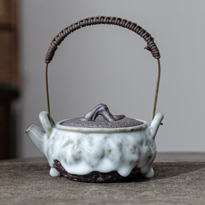 Withered Wood Bridge Handle ZEN Teapot Pearl Drip Glaze 100ml