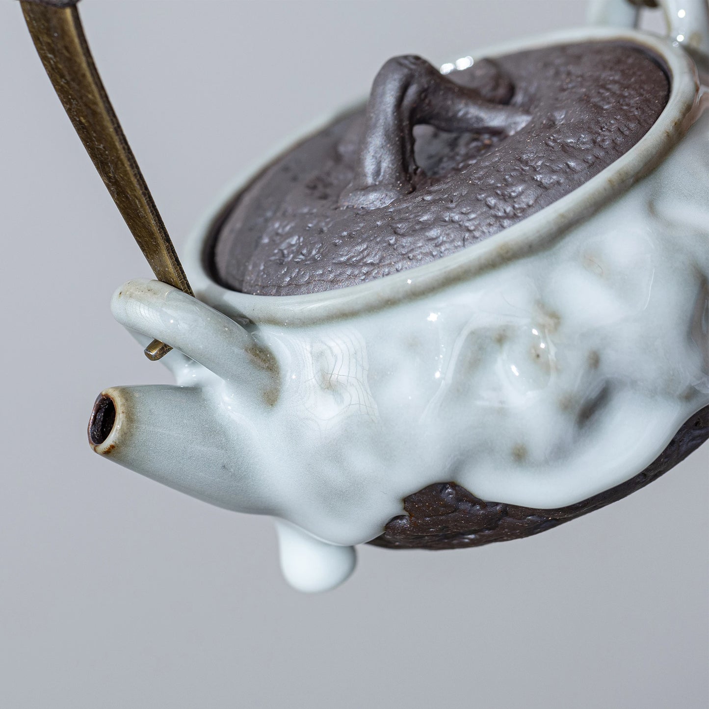 Withered Wood Bridge Handle ZEN Teapot Pearl Drip Glaze 100ml