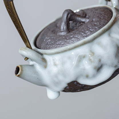 Withered Wood Bridge Handle ZEN Teapot Pearl Drip Glaze 100ml